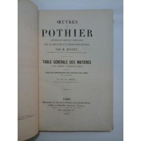 OEUVRES  POTHIER - TABLE GENERALE  DES  MATIERES  par ordre  alphabetique